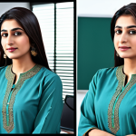 ** A professional Pakistani female counselor, fully clothed in a modest shalwar kameez, in a bright, modern office. Safe for work, appropriate content, perfect anatomy, natural pose, professional.

**