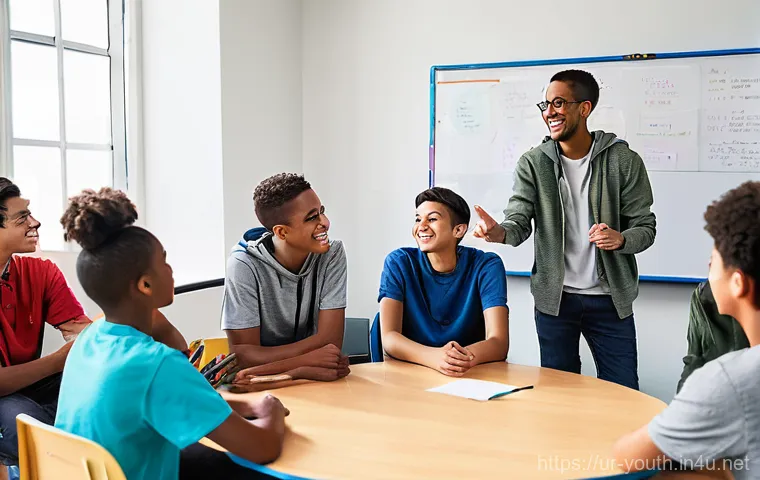 청소년상담사 자격증 소지 후 이직 사례 - **Prompt 1: Empowering Youth Counseling Session**
    A brightly lit, modern counseling office. A co...