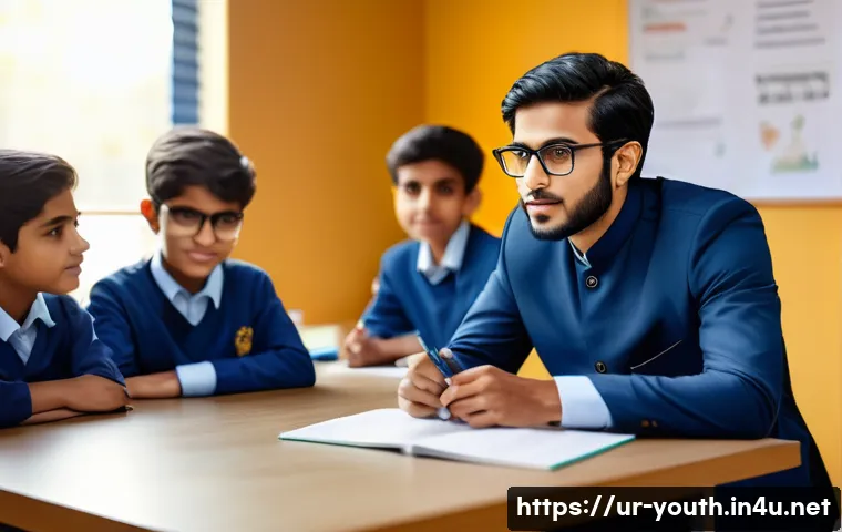 청소년상담사 자격증 취득 후 직업 선택 방법 - A professional young Urdu-speaking career counselor in a modern office setting, wearing smart busine...