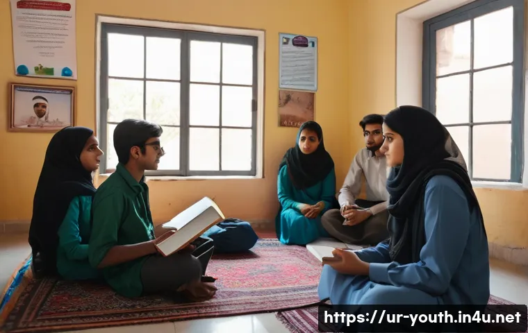 청소년상담사 자격증 보유자의 진로 확장 - A warm and inviting community center scene in Pakistan, featuring a young female counselor wearing m...