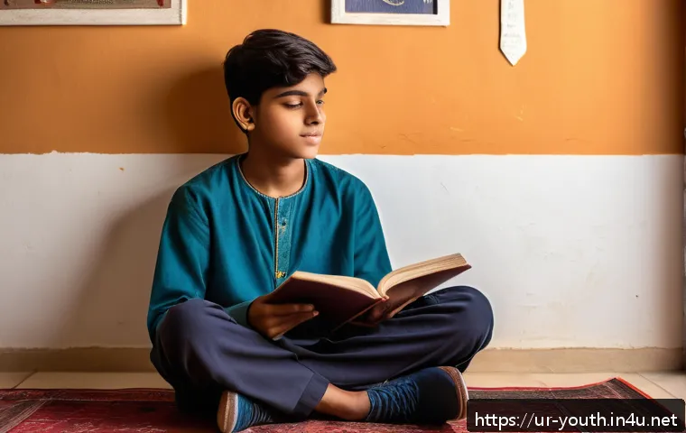 청소년상담사 자격증 취득 후 전망 - A thoughtful South Asian teenage boy sitting comfortably in a cozy, well-lit room with traditional U...