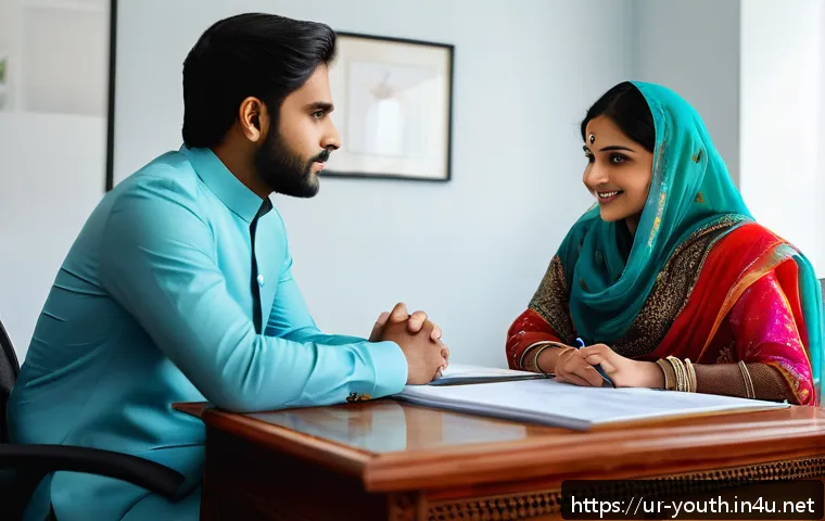 청소년상담사 실습에서의 윤리적 딜레마 - A professional counseling session set in a modern office with traditional South Asian decor elements...